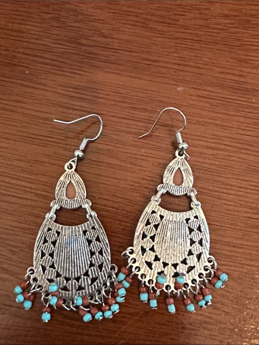 Boho Teardrop Dangle Earrings in Turquoise and Rust - Women Jewelry - Picture 6 of 8